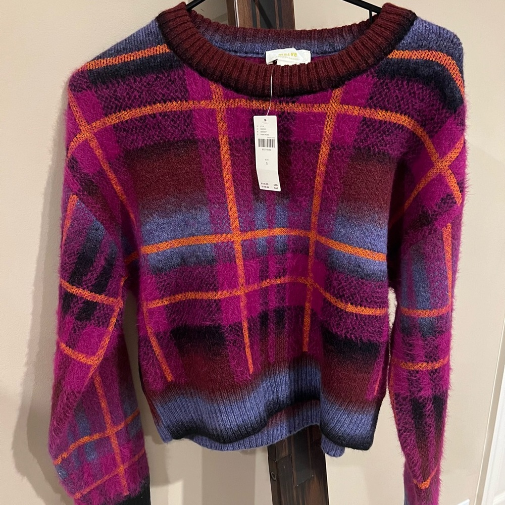 Anthropologie Multicolor Plaid Crew Neck Sweater